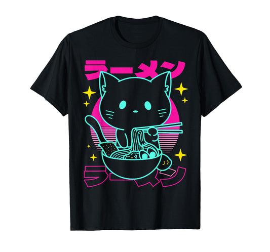 Anime Ramen Cat Retro Japanese Noodles Aesthetic Kawaii cat T-Shirt