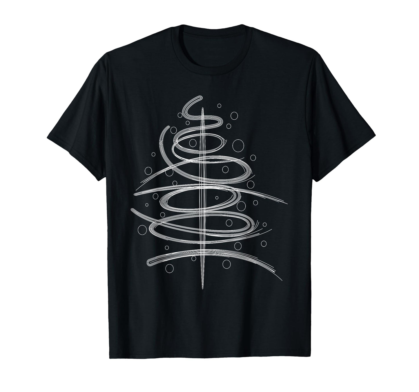 Abstract Aesthetic Swirly Black White Xmas Tree Line Art T-Shirt
