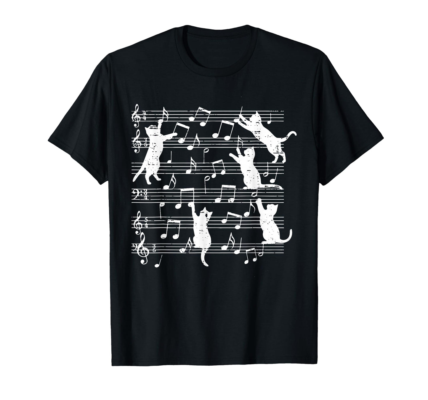 Cats Playing Music Notes Funny Kitten Musician Women Men Kid T-Shirt