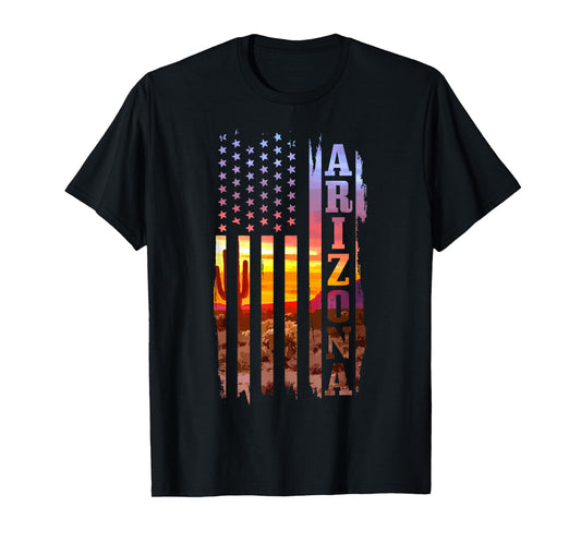 Arizona American Flag Pride Landscape Cactus T-Shirt