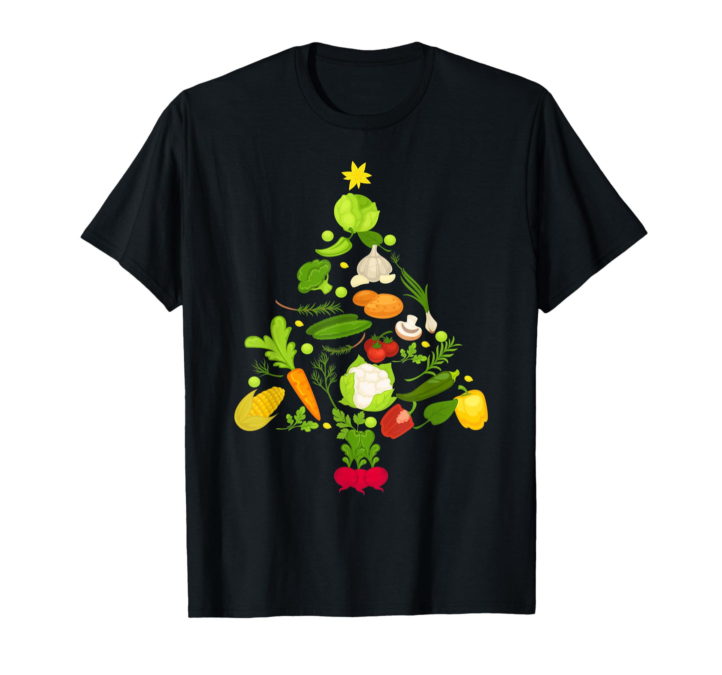 Vegetable Christmas Tree Funny Vegetarian Vegan Xmas Gift T-Shirt