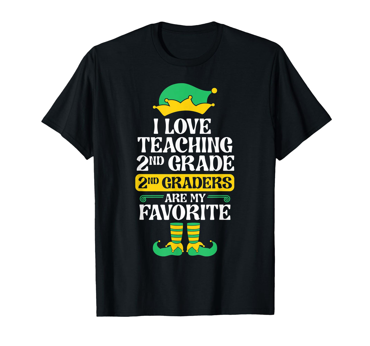2nd Grade Teacher Elf Christmas School Party I Love Teaching Men Women Kids T-Shirt