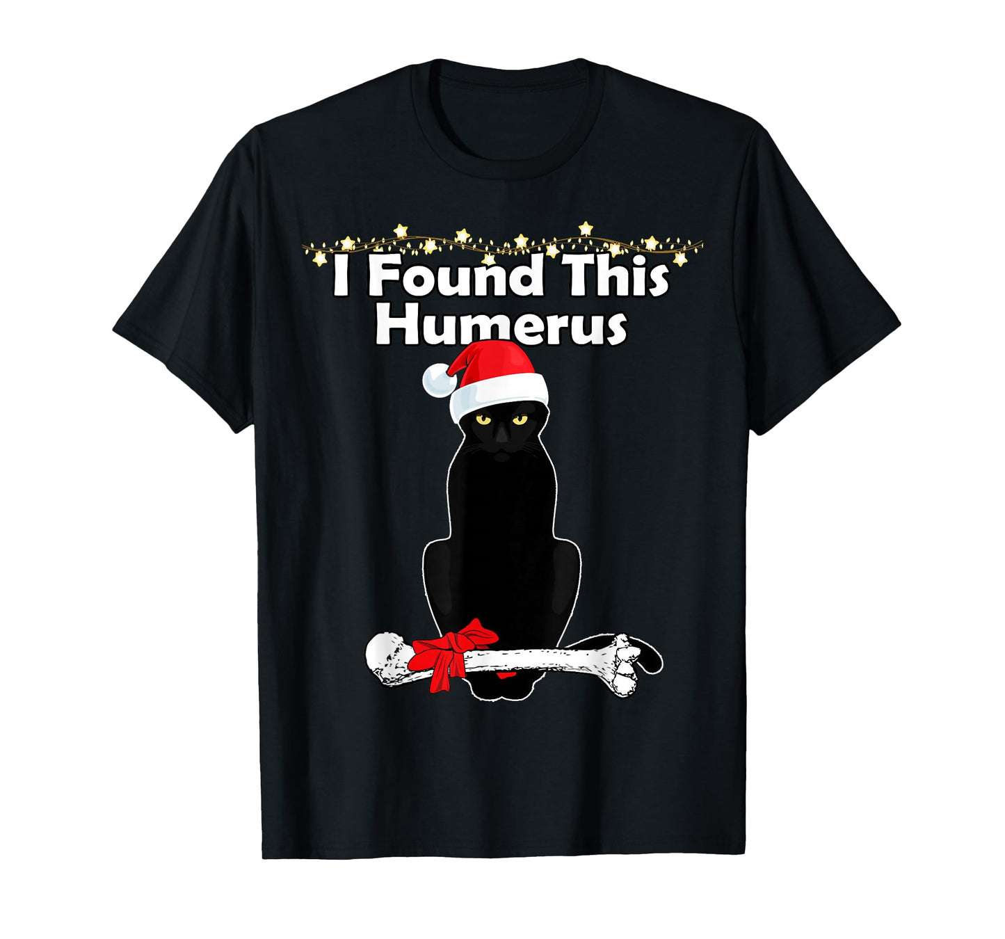 Black Cat Christmas Lights Funny Xmas Cats T-Shirt