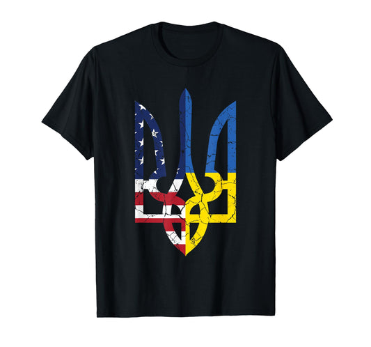 Ukrainian American Flag Symbol Love Support US Ukraine Gift T-Shirt