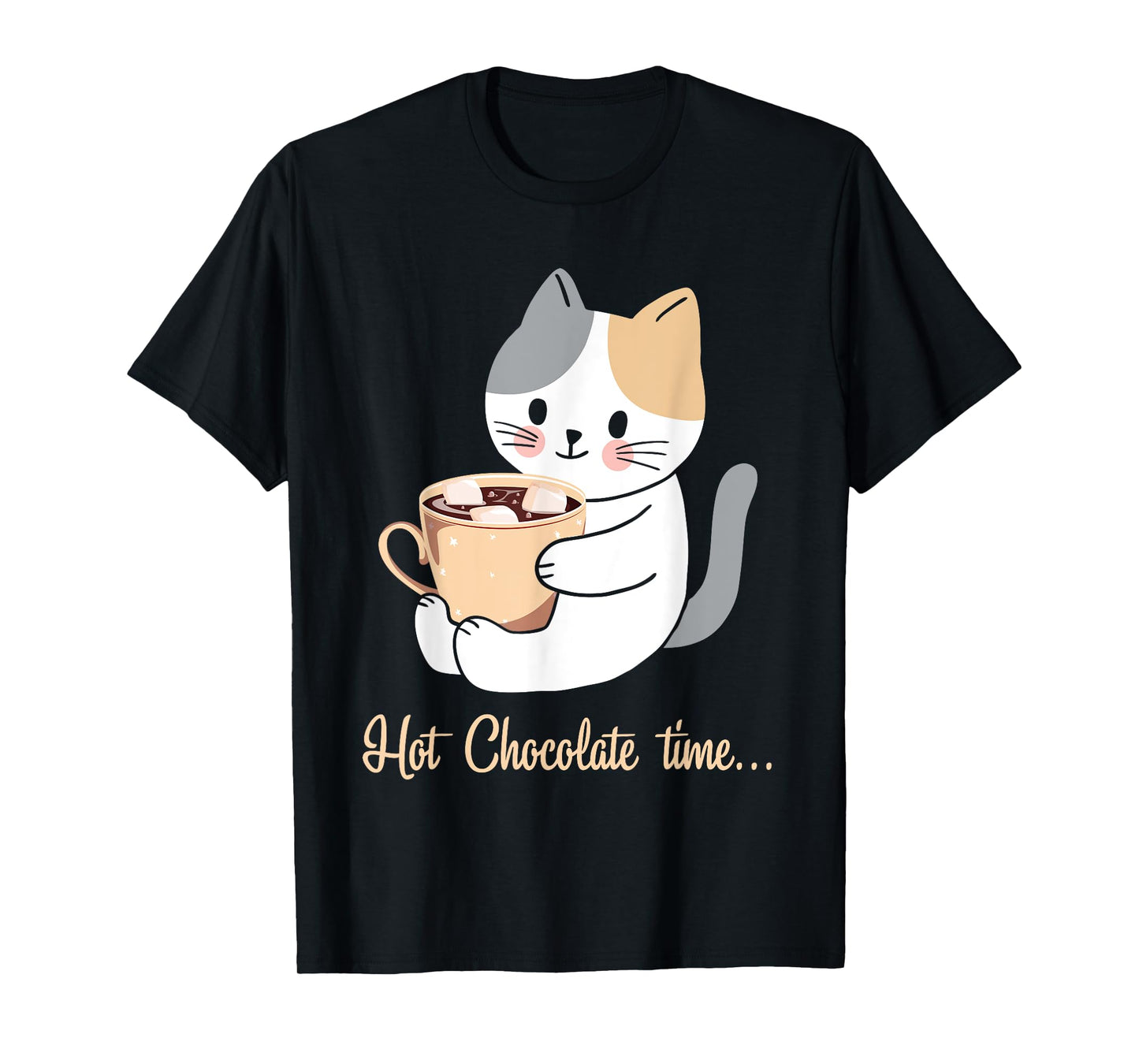 Hot Chocolate Time Cocoa Cute Cat T-Shirt for Men Women Girls Kids