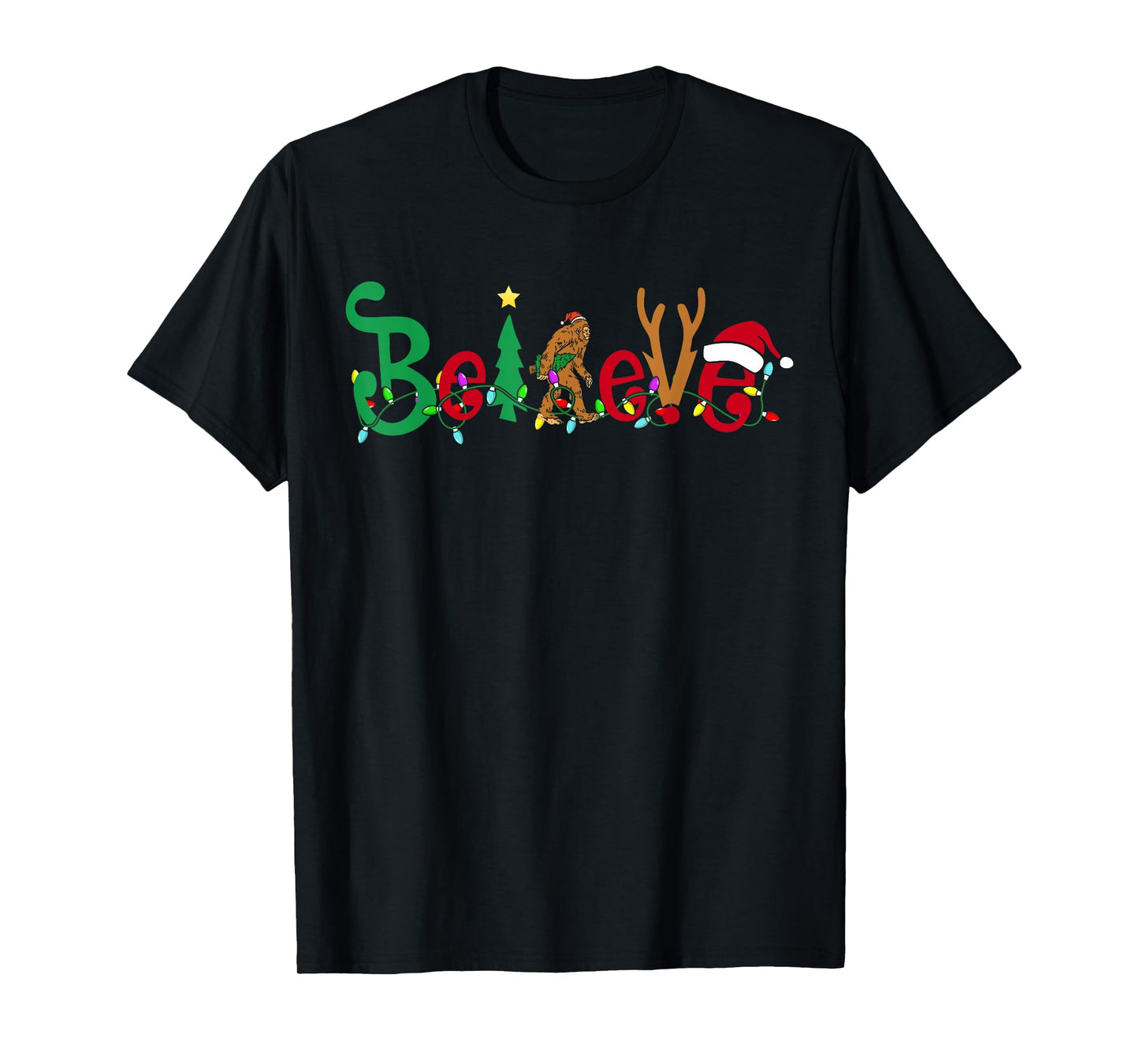 Funny Christmas Xmas Bigfoot Believe Sasquatch in Moon Light T-Shirt