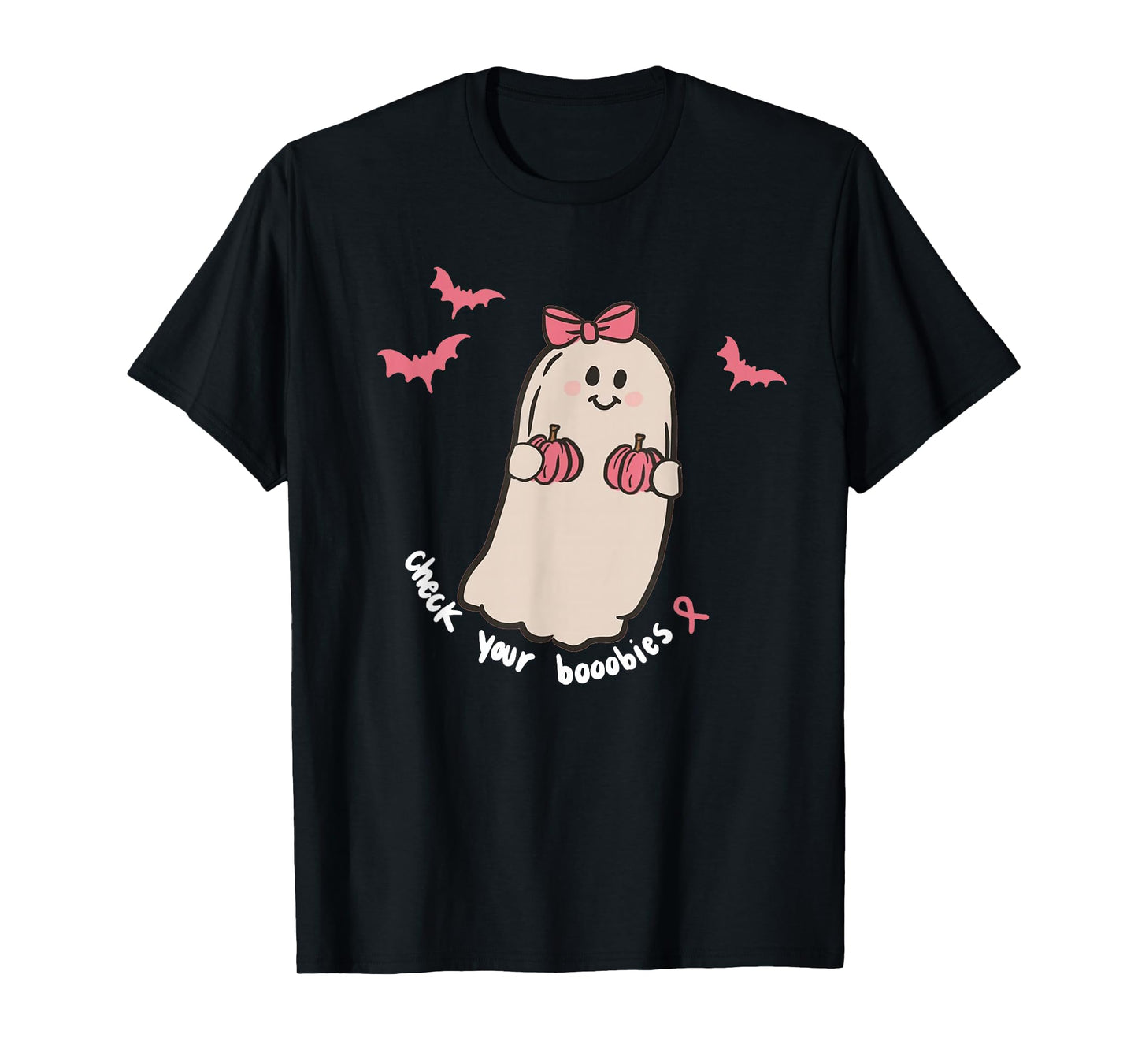 Check Your Boobies Ghost Halloween Breast Cancer Awareness T-Shirt