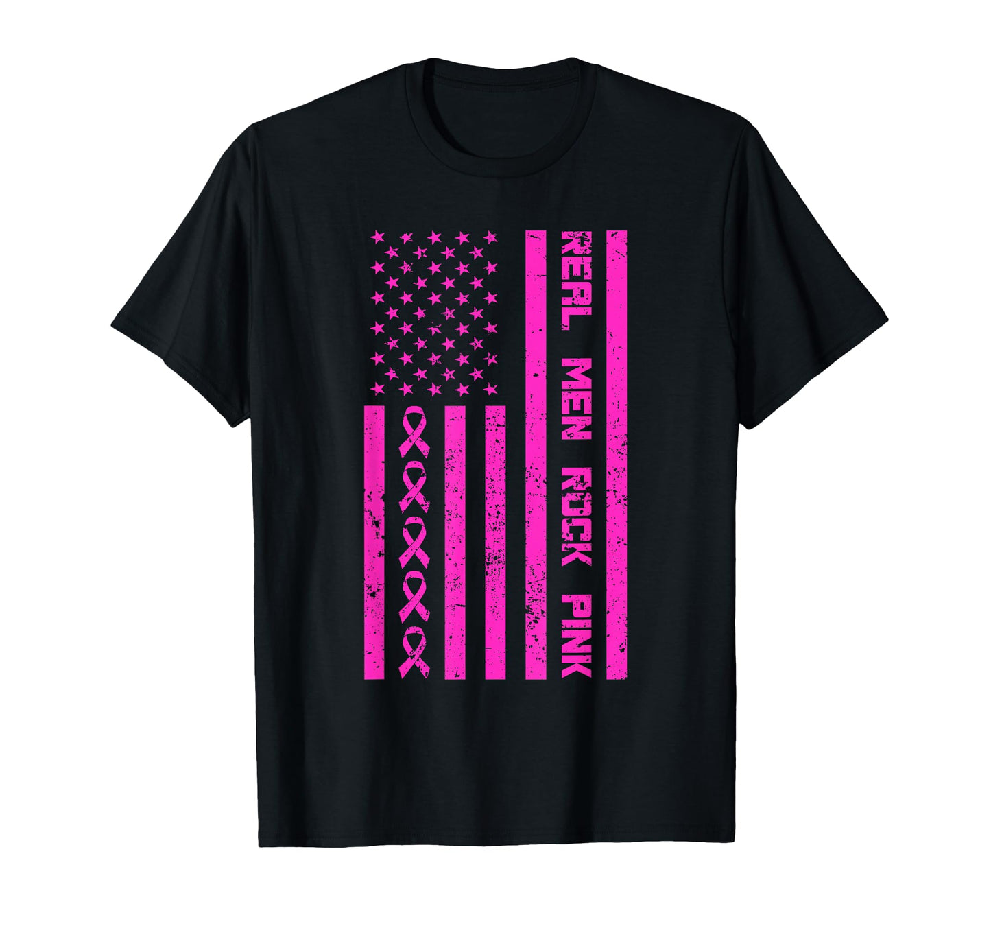 Real Men Rock Pink Ribbon Breast Cancer Awareness America T-Shirt
