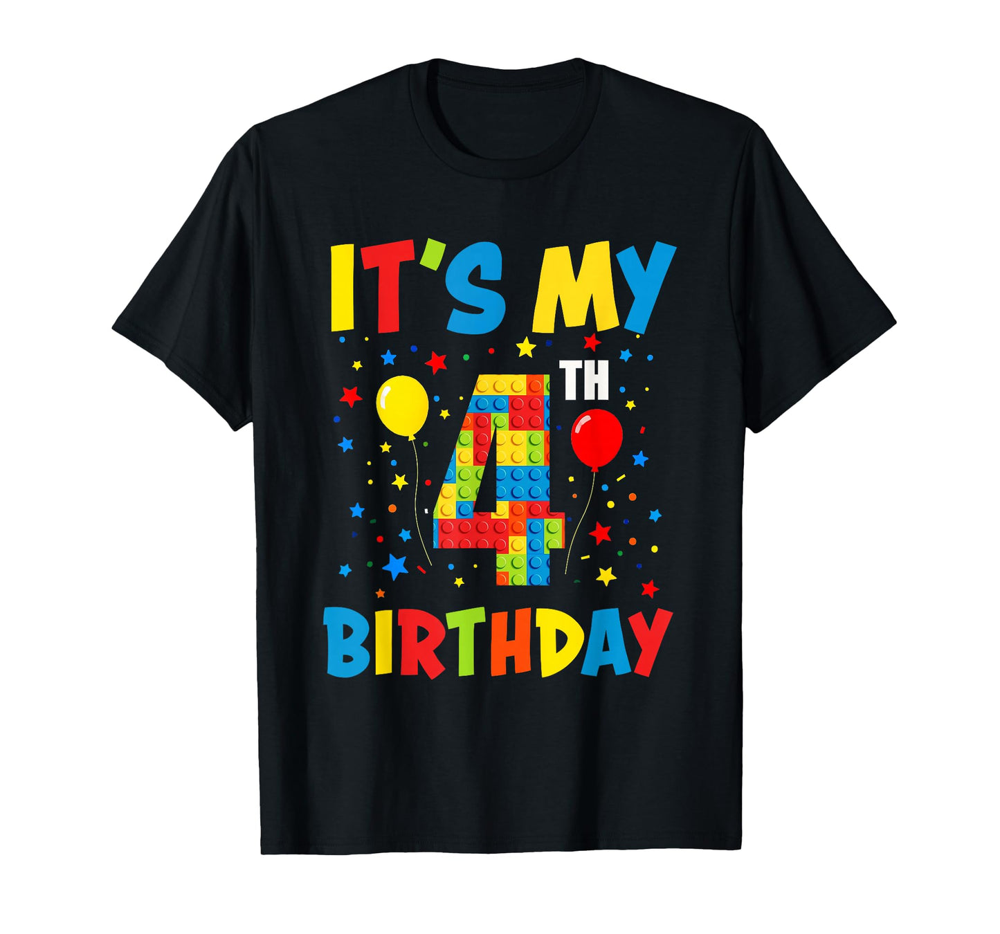 It’s My 4th Birthday 4 Year Old Building Blocks Kids Boys T-Shirt