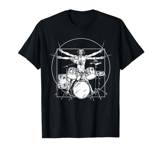 Vitruvian Drummer Da Vinci Drums Rock T-Shirt