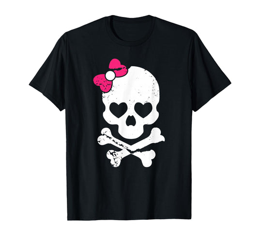 Cute Skull and Cross Bone Pink Bow Tie Women Girls Adorable Premium T-Shirt