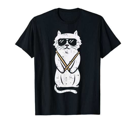 Cat Drumstick Rock Music Drumming Animal Pet Drummer Gift T-Shirt