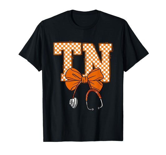 Coquette Tennessee Stethoscope Bow Checkered Tennessee Nurse T-Shirt