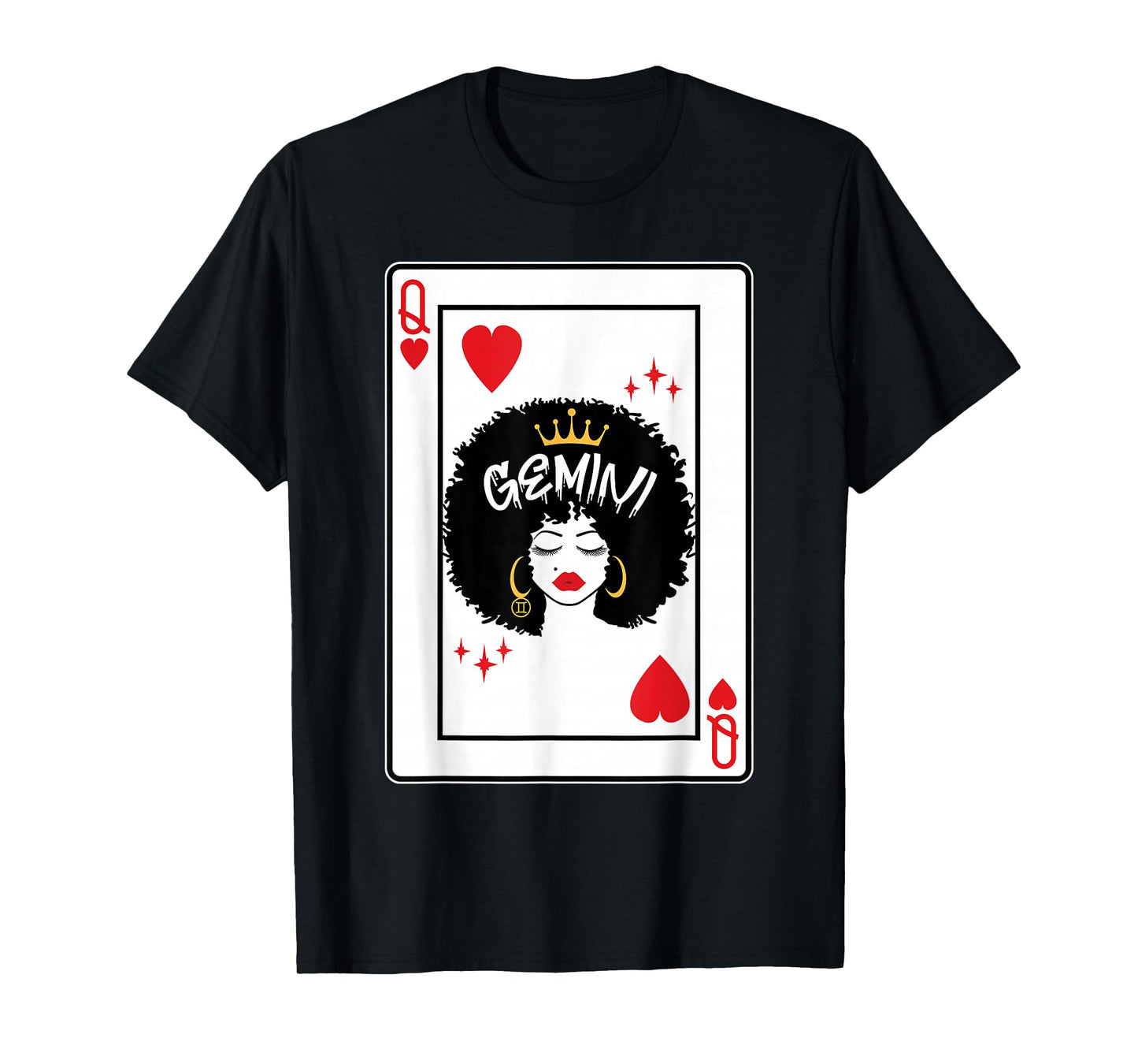 Gemini Astrology Black Queen Hearts Blackjack Cards Poker T-Shirt