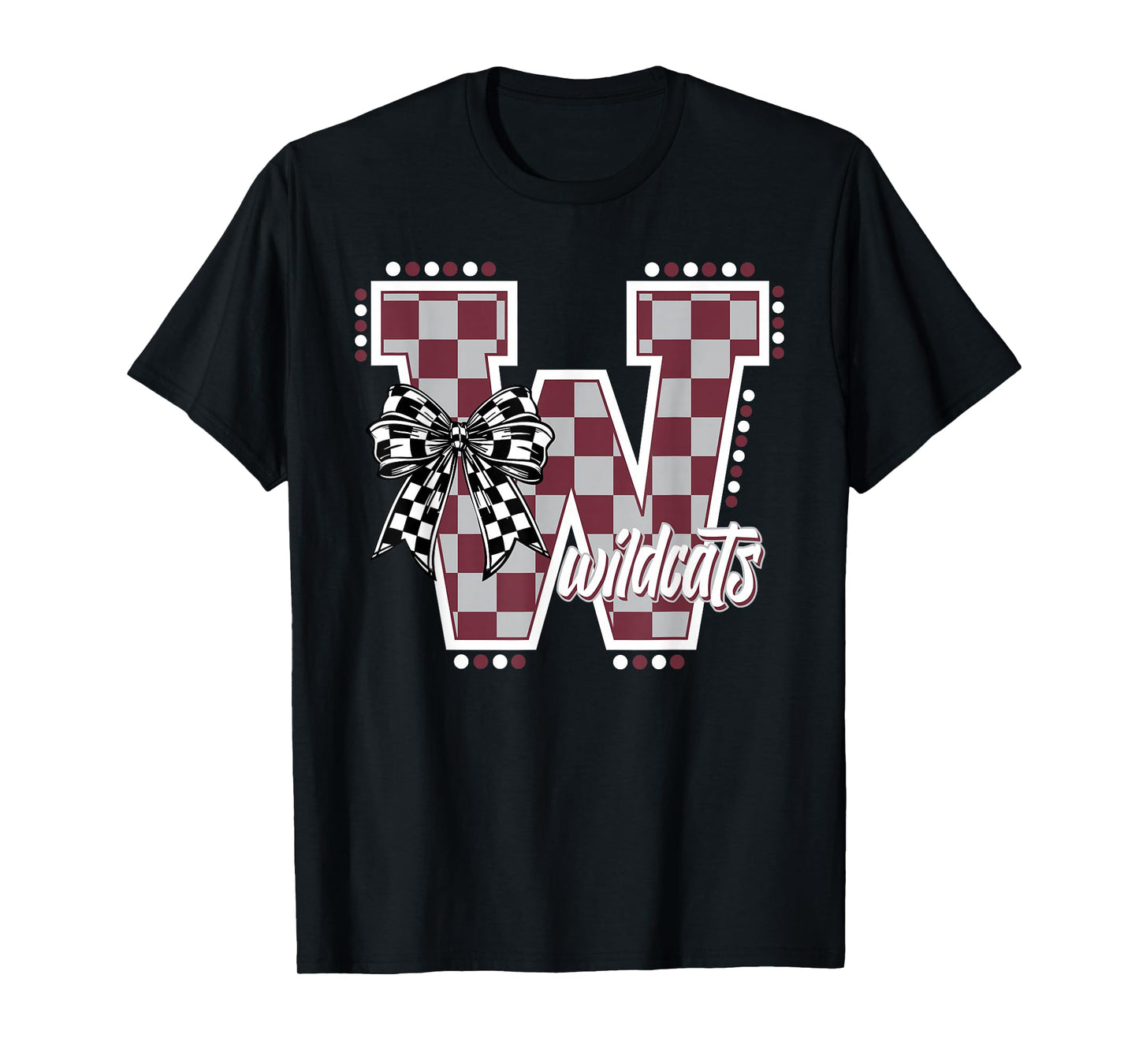 Wildcats Checkered Maroon Wildcat Pride School Spirit Mascot T-Shirt