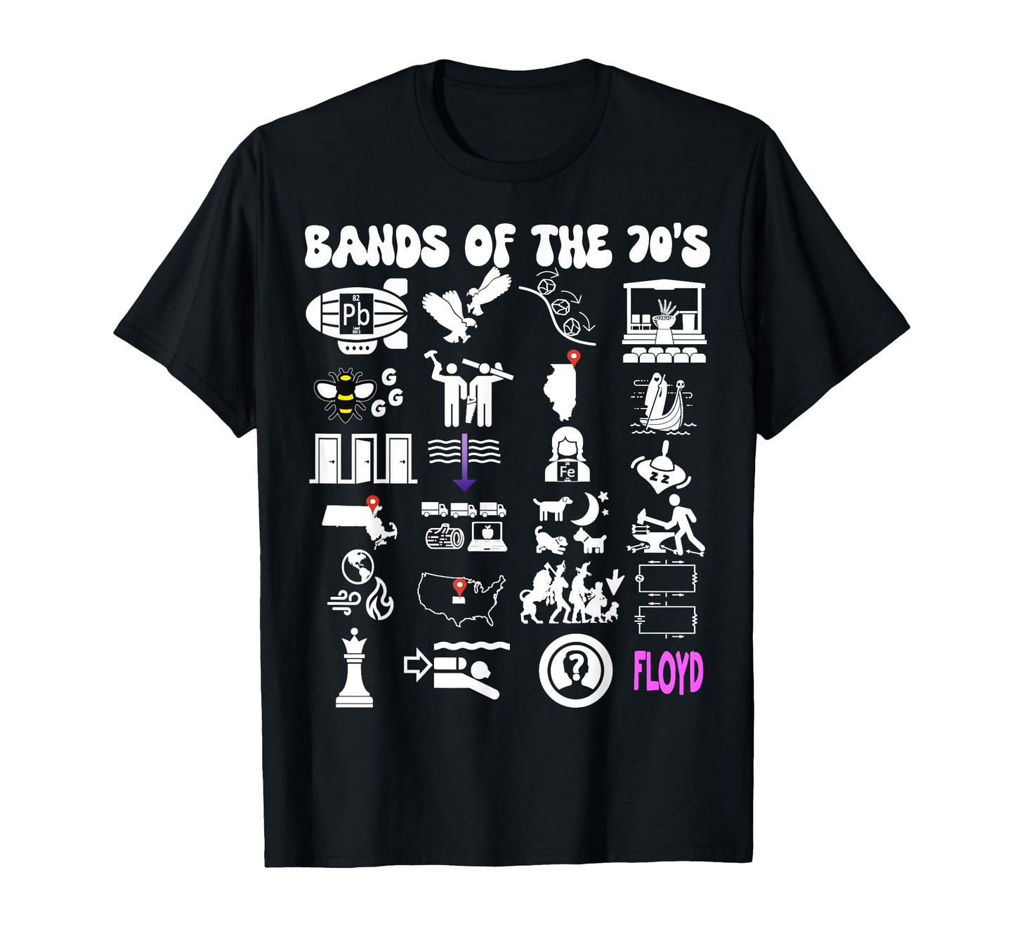 Funny Nerdy Iconic Pop Rock Bands of the 70s White T-Shirt