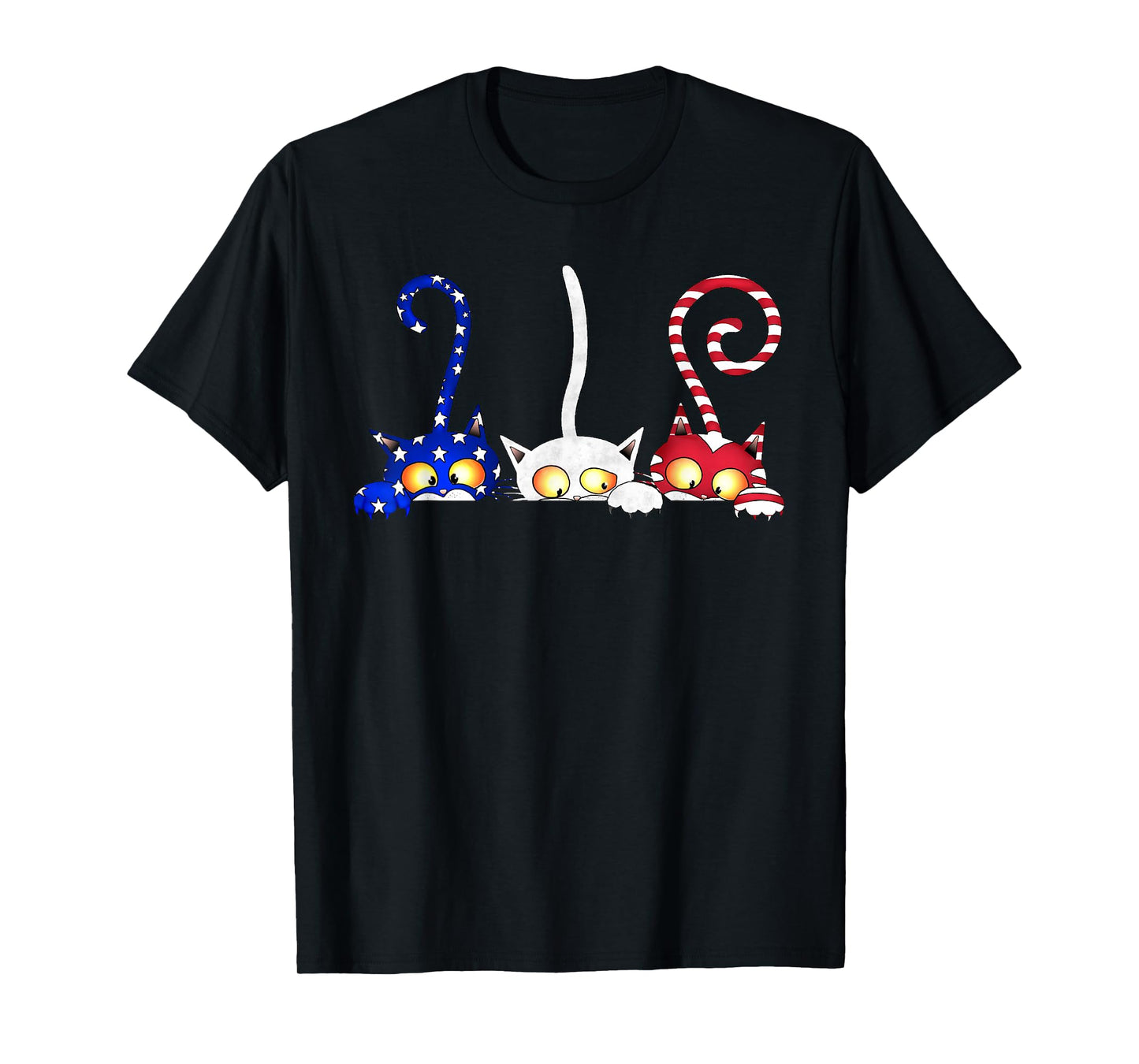 Cat 4th of July American Flag Red White Blue Women Kids T-Shirt