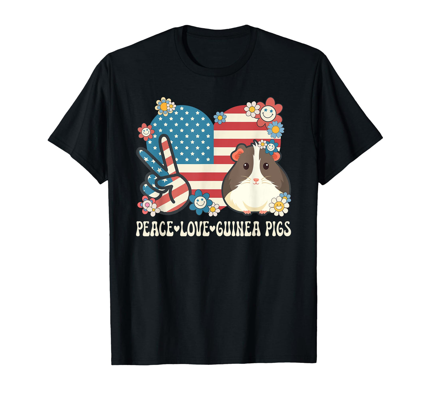 Peace Love Guinea Pigs American Flag Patriotic Guinea Pig T-Shirt