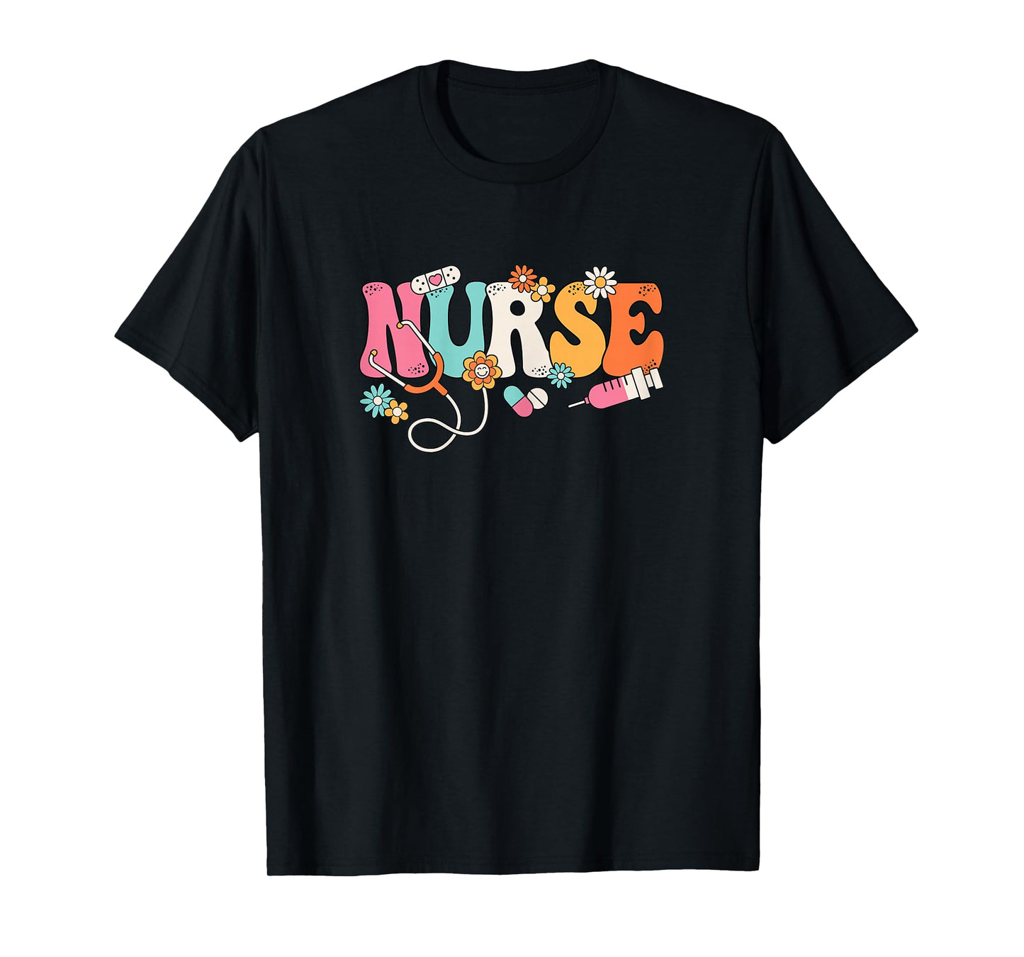 Cute Groovy Nurse Flower Nursing Women T-Shirt
