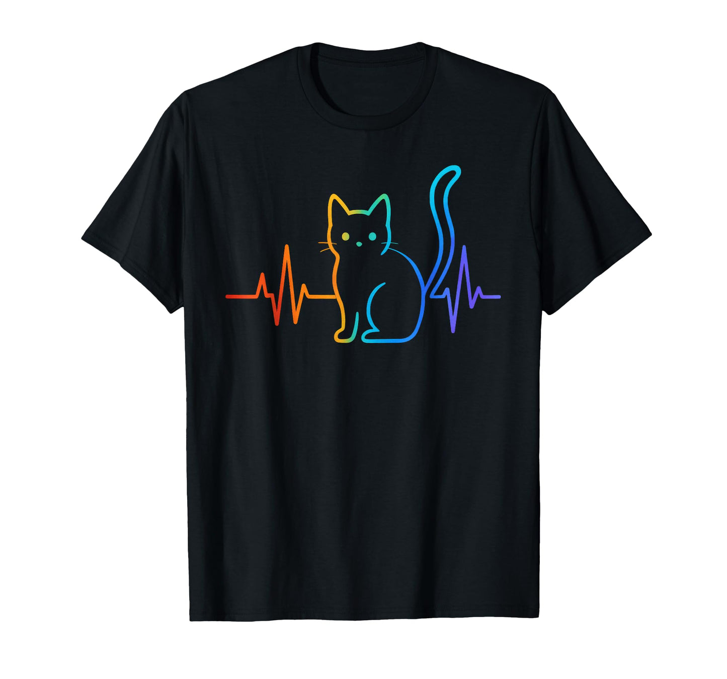 Colorful Heartbeat Cat Cute Cat Lover T-Shirt