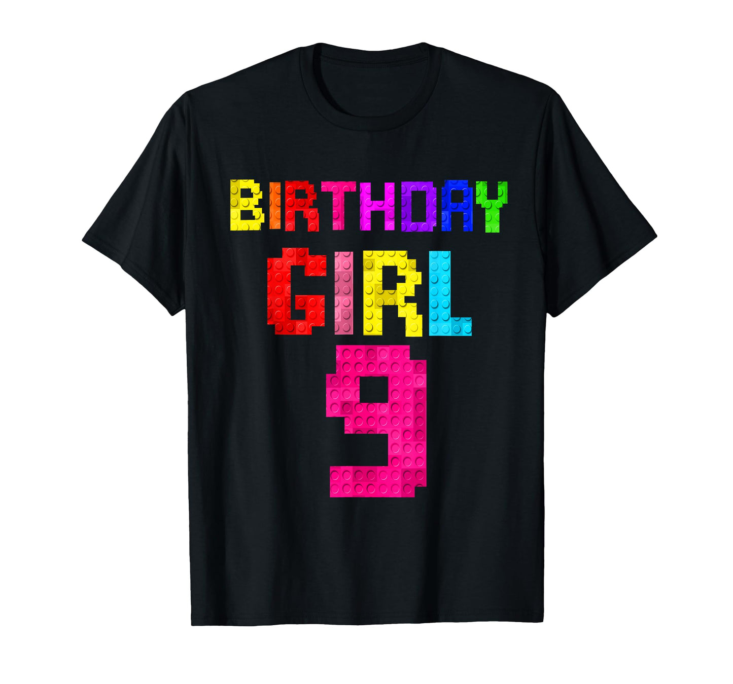 Kids 9th Birthday Girl 9 Years Old Building Blocks Builder T-Shirt