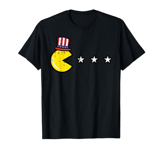 4th July Video Game Eating Stars Retro Gamer Boys Kids Men T-Shirt