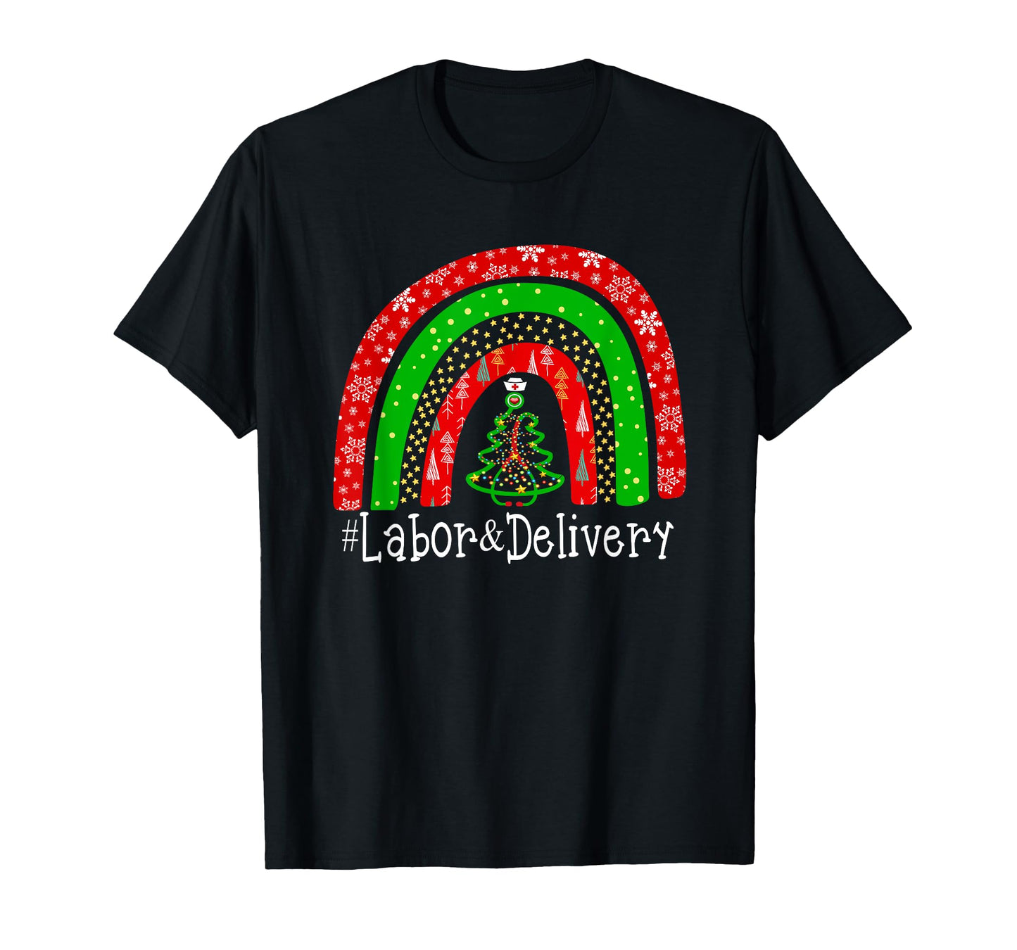 Christmas Labor Delivery Nurse Cute Rainbow L&D Nursing T-Shirt