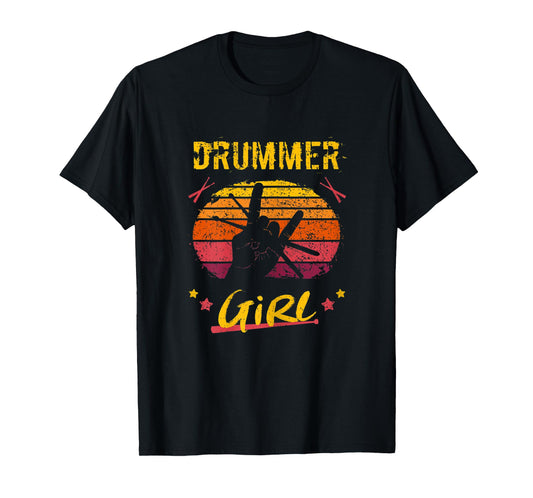 Drummer Girl - Drumsticks - Percussion Retro Drumming T-Shirt
