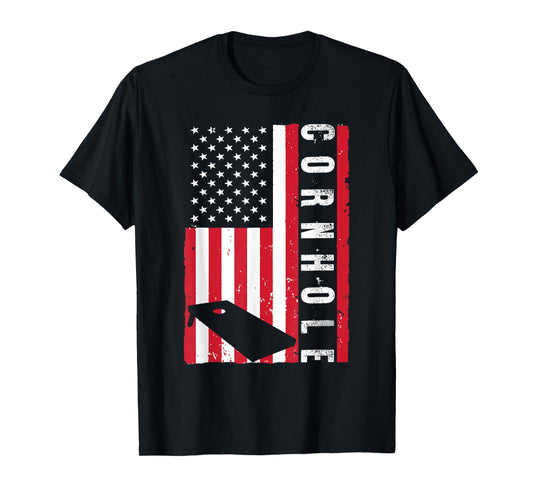Cool Cornhole Art Men Women American Flag Corn Hole Player T-Shirt