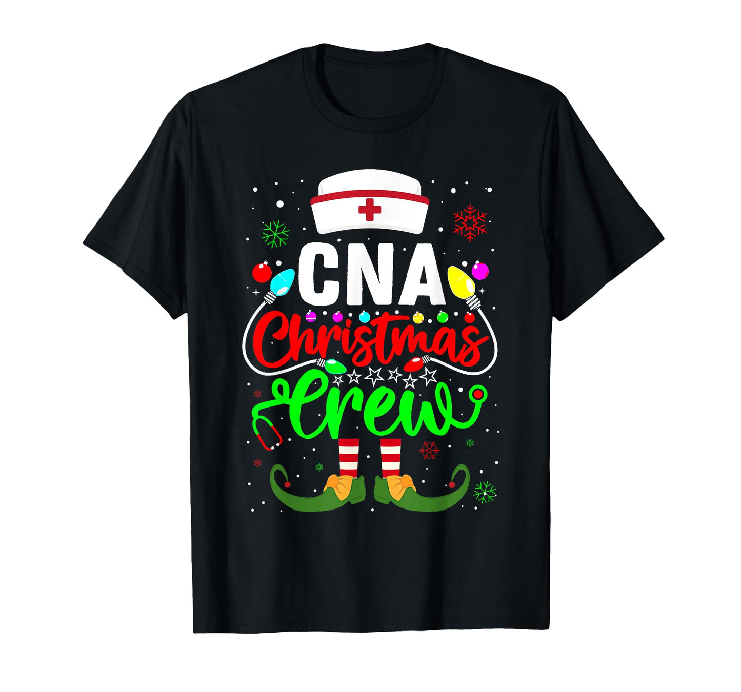 CNA Christmas Crew Funny Christmas Lights Elf Nurse Matching T-Shirt