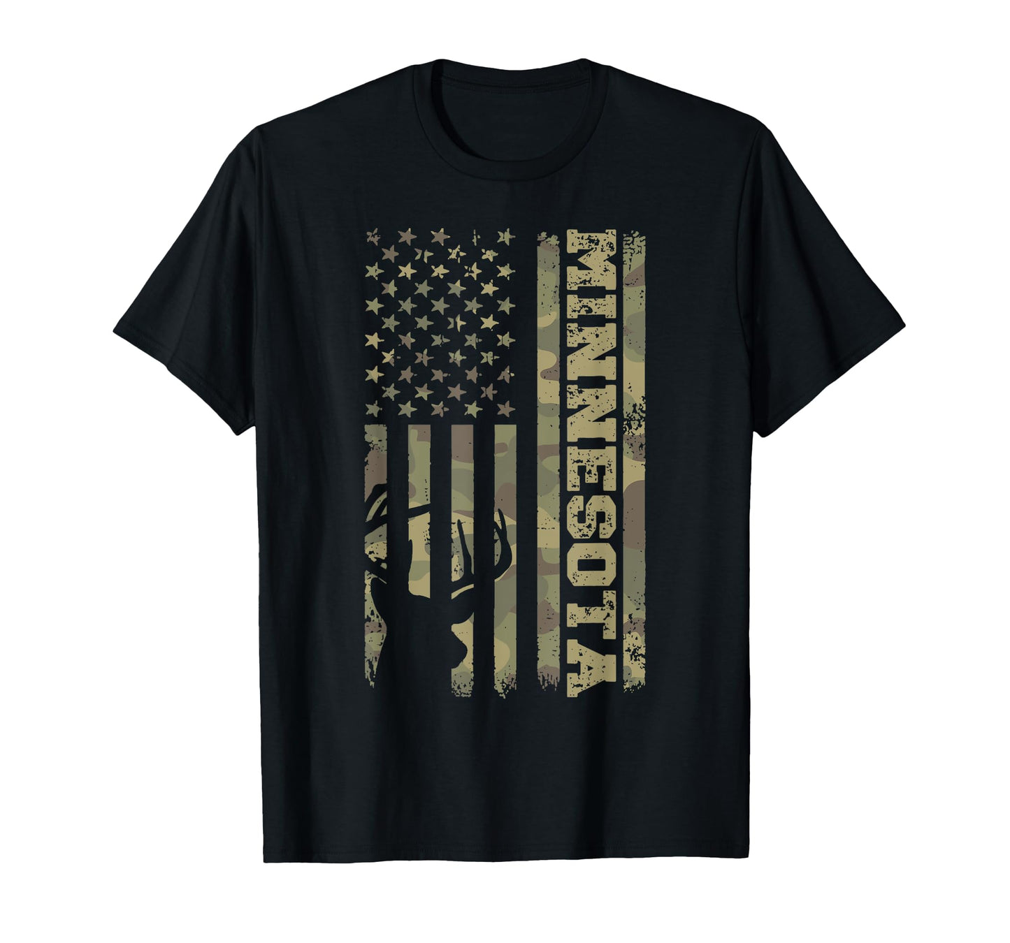 Minnesota Deer Hunter Vintage Deer Hunting Camo USA Flag T-Shirt for Women Kids Men