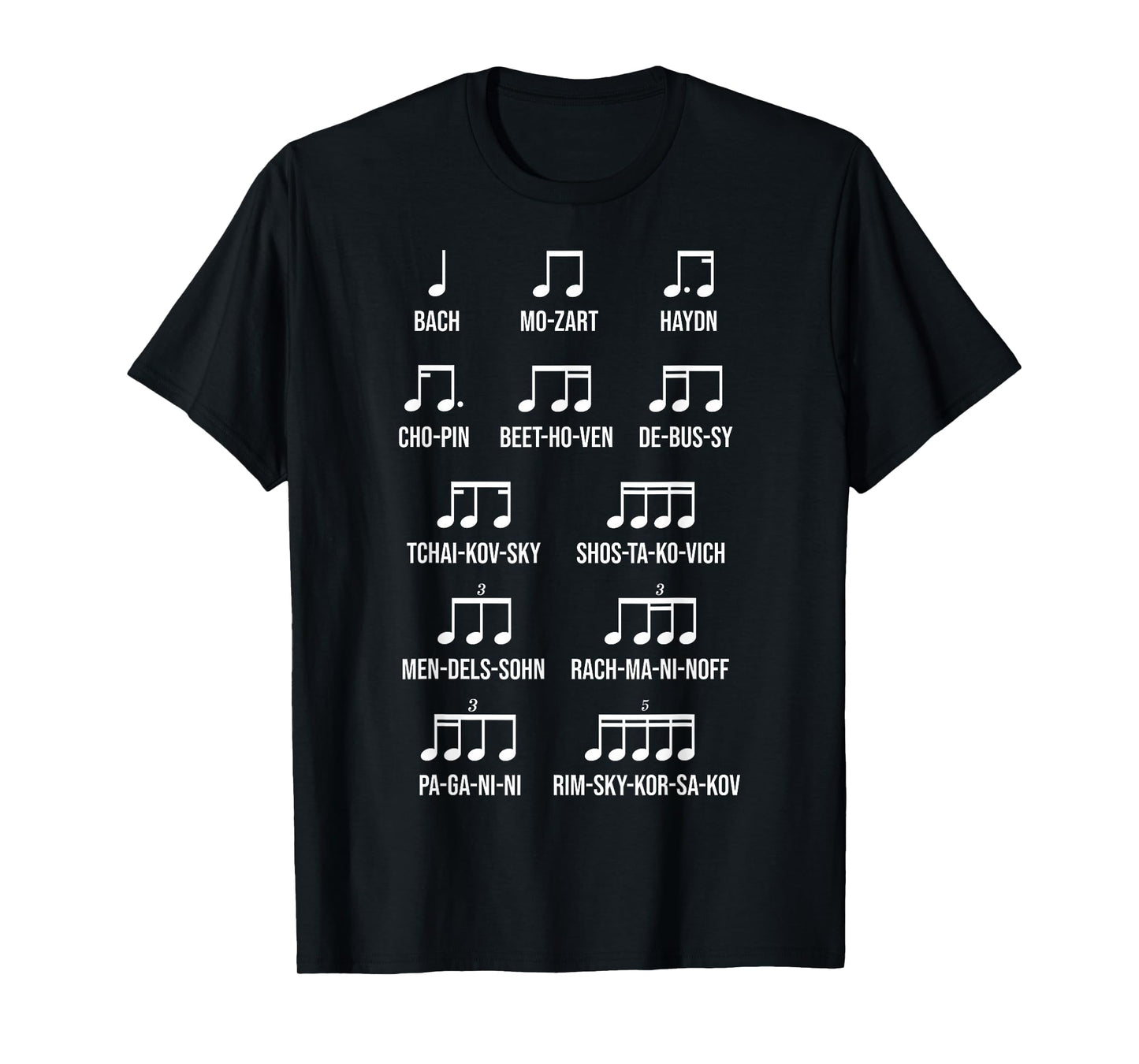 Composer Rhythm Music Gift Bach Mozart Beethoven Chopin T-Shirt Small