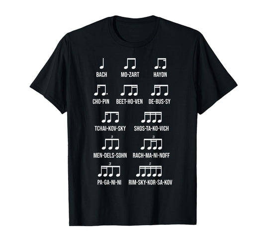 Composer Rhythm Music Gift Bach Mozart Beethoven Chopin T-Shirt Small