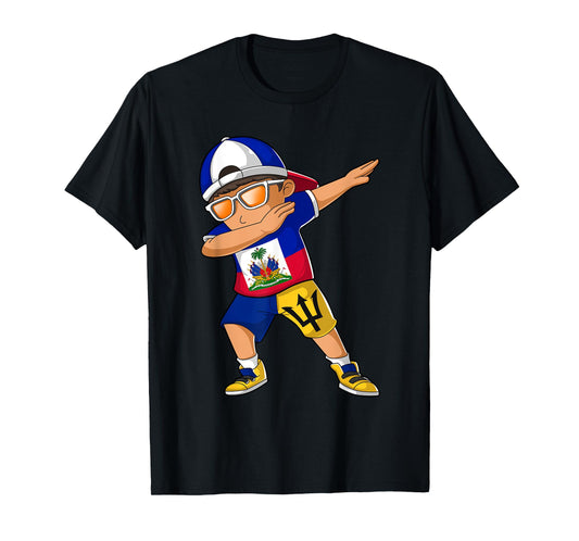 Half Haitian Half Barbadian Boy Haiti Barbados Flag T-Shirt