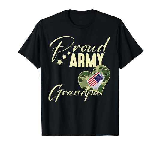 Proud Army GRANDPA Camouflage Dog Tag USA American Flag T-Shirt for Women Men