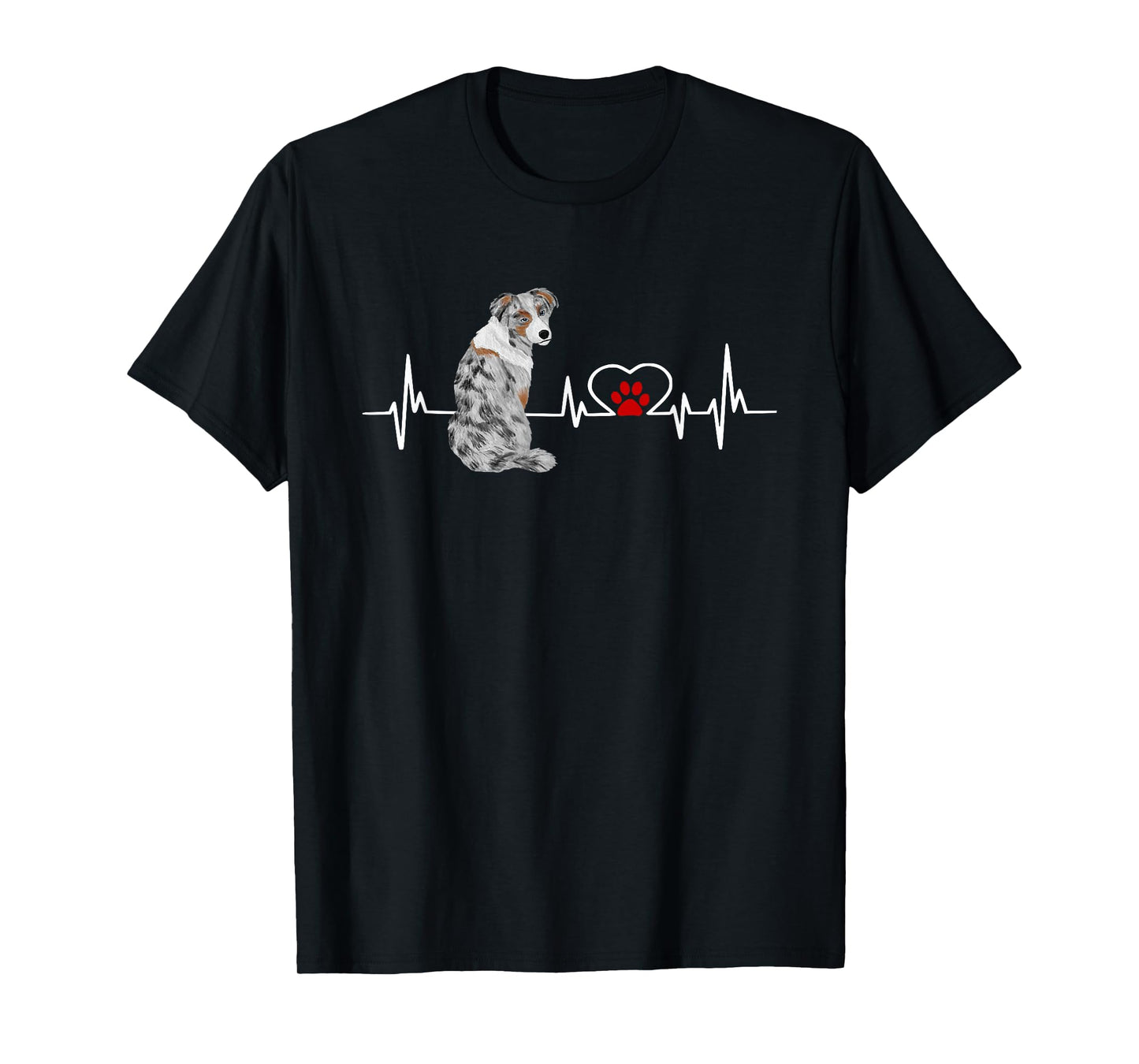 Australian Shepherd EKG Heartbeat Heart Line T-Shirt