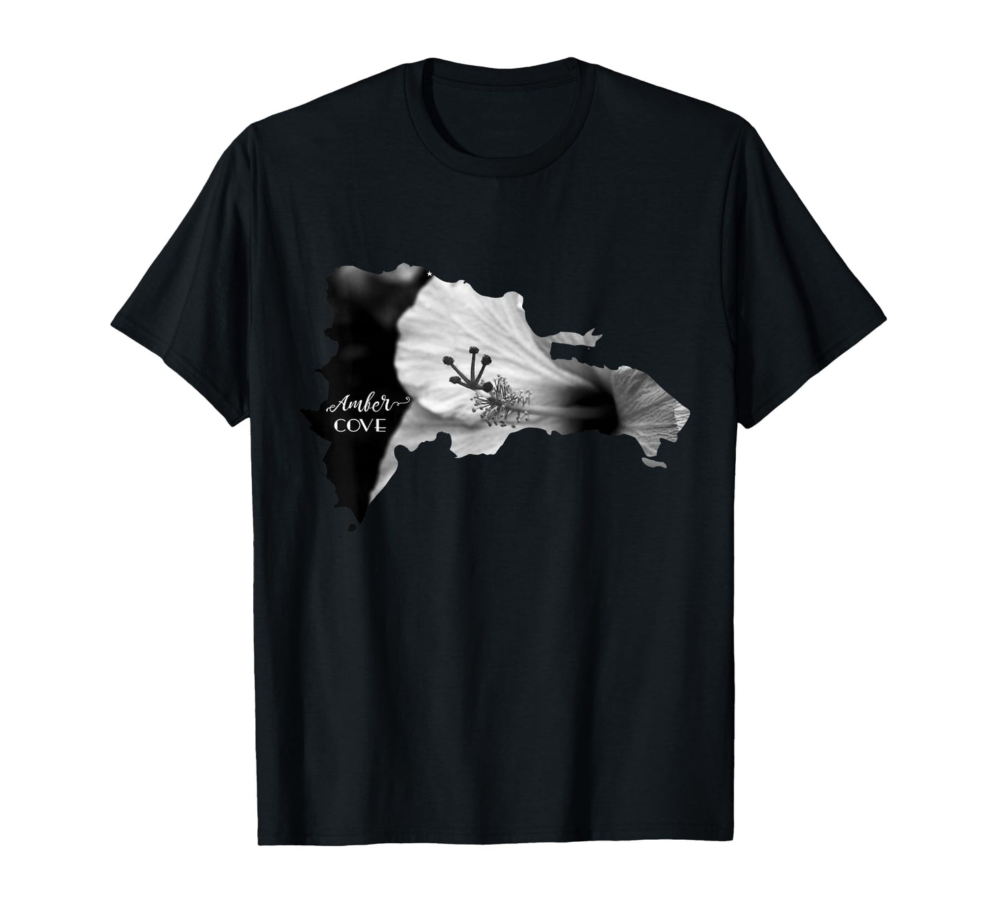 AMBER COVE Dominican Republic Map and Hibiscus Flower T-Shirt