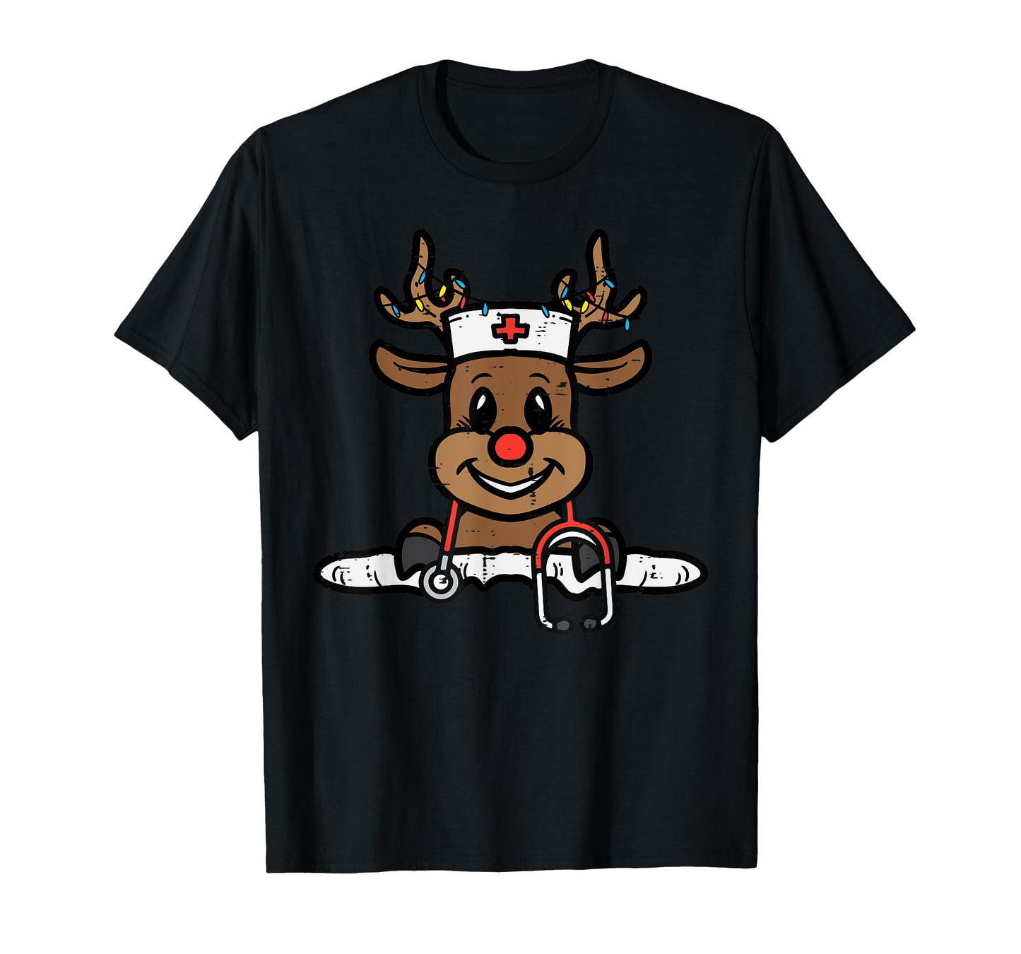 Christmas Nurse Reindeer Xmas Scrub Top Men Women RN ICU ER T-Shirt