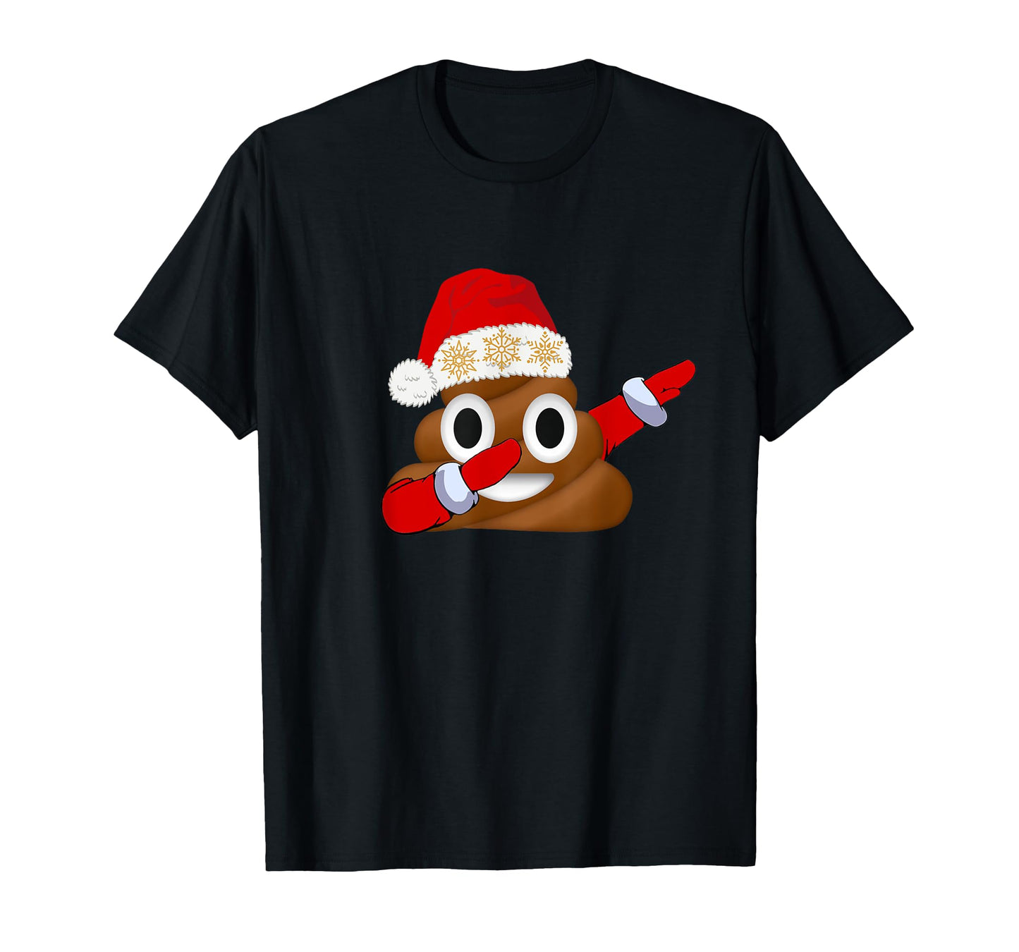 Funny Christmas Dabbing Poop with Santa Hat and Snowflakes T-Shirt