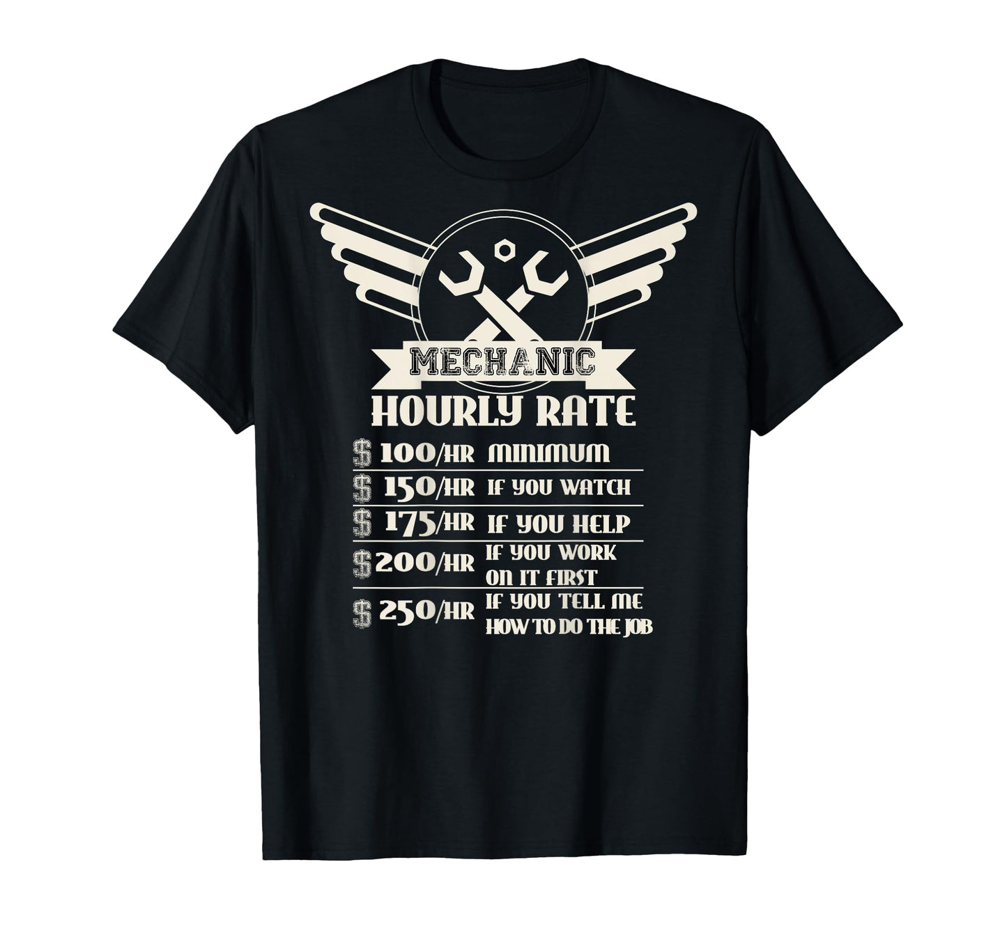 Backside Funny Mechanic Hourly Rate Distressed Design Shirt