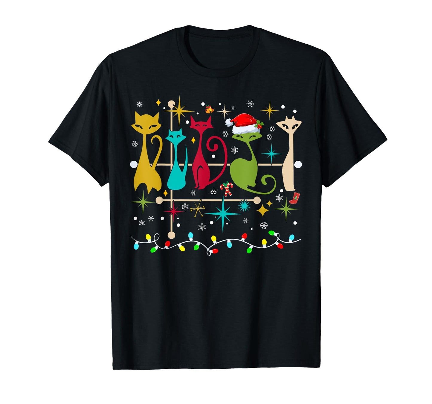 Mid Century Modern Look Cats Christmas Retro 50s 60s Xmas T-Shirt