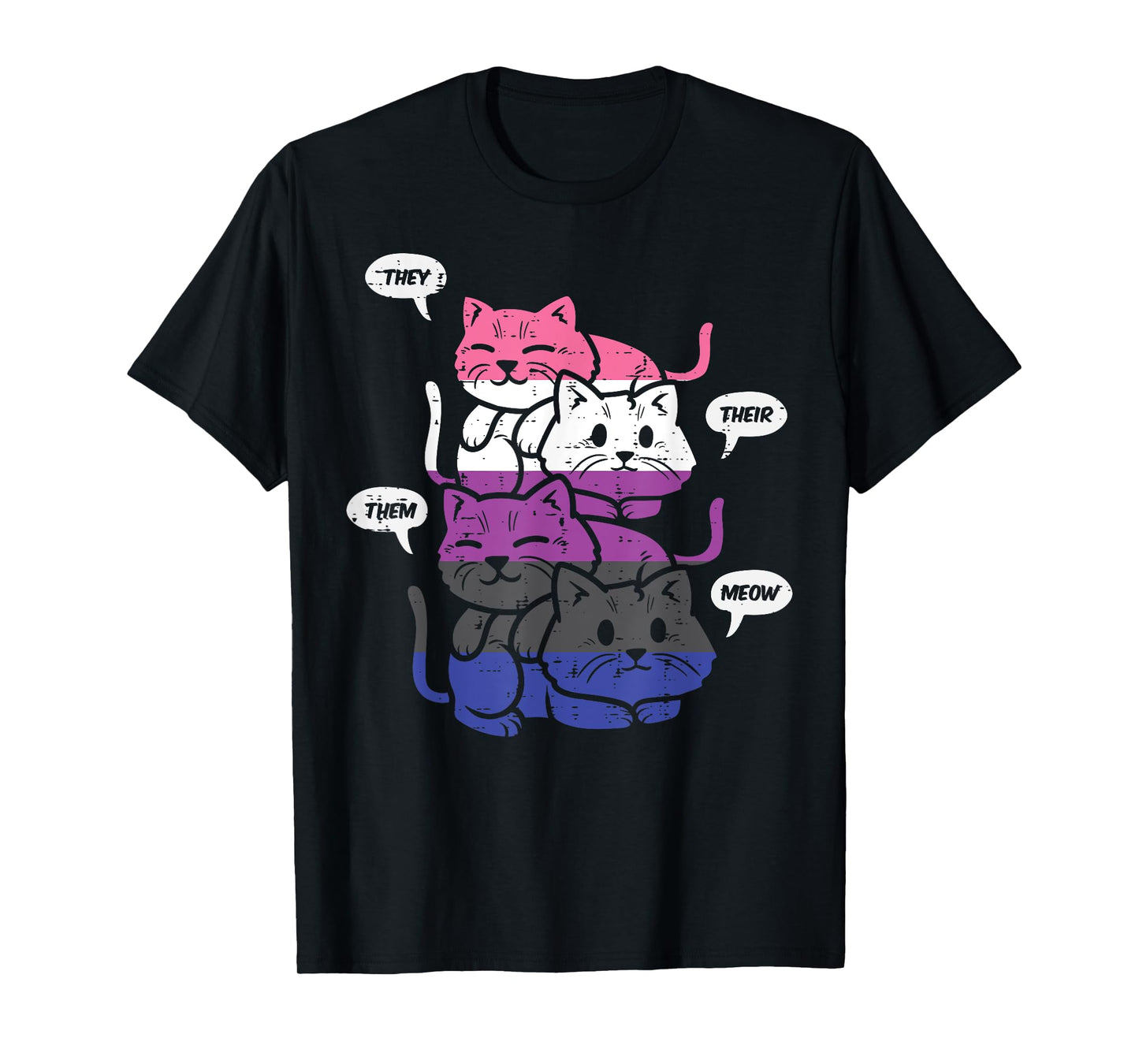 They Their Them Meow Cats Pronouns LGBTQ Genderfluid Flag T-Shirt