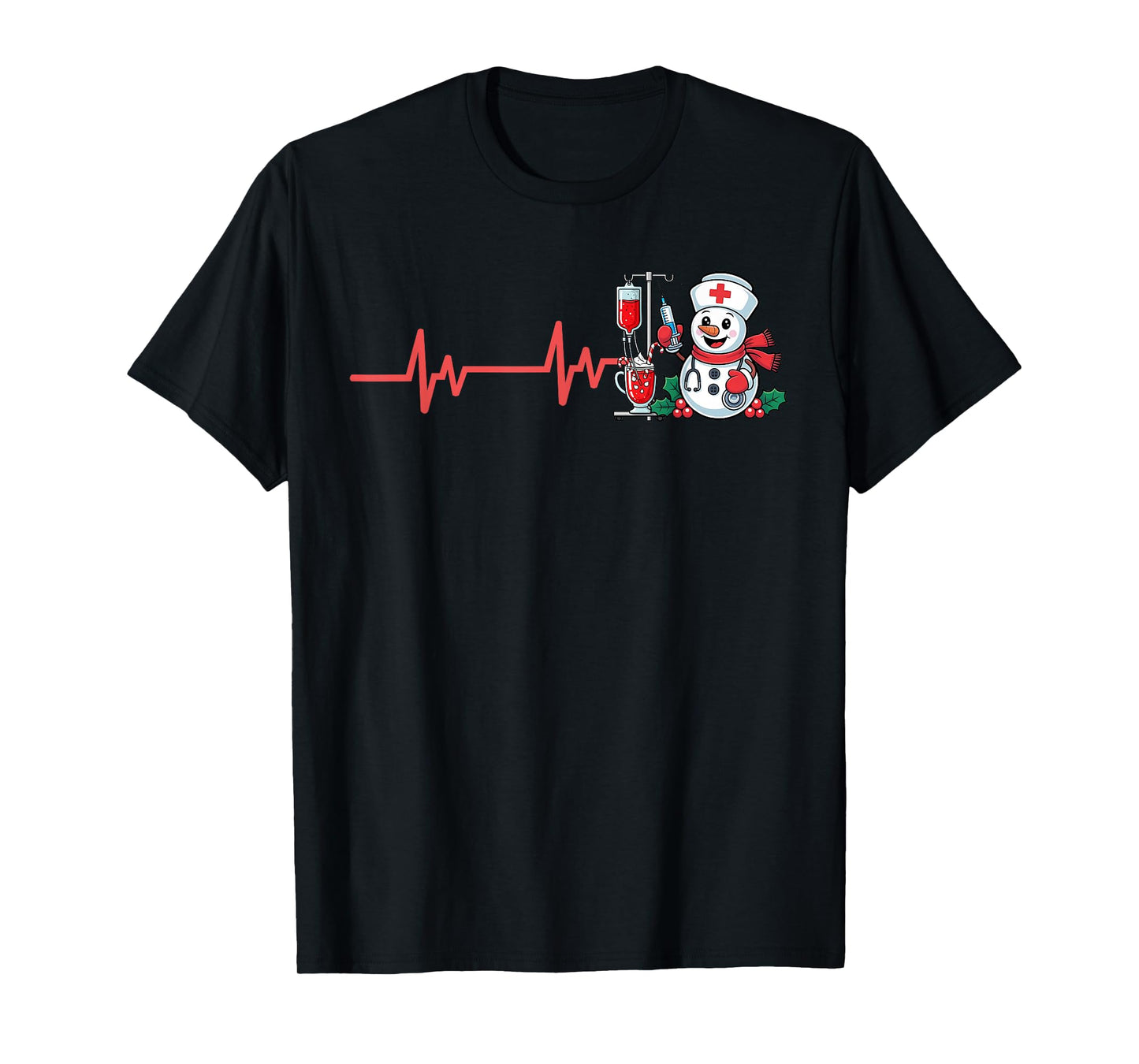 Christmas Nurse Heartbeat Snowman Xmas Scrub Top RN Women T-Shirt