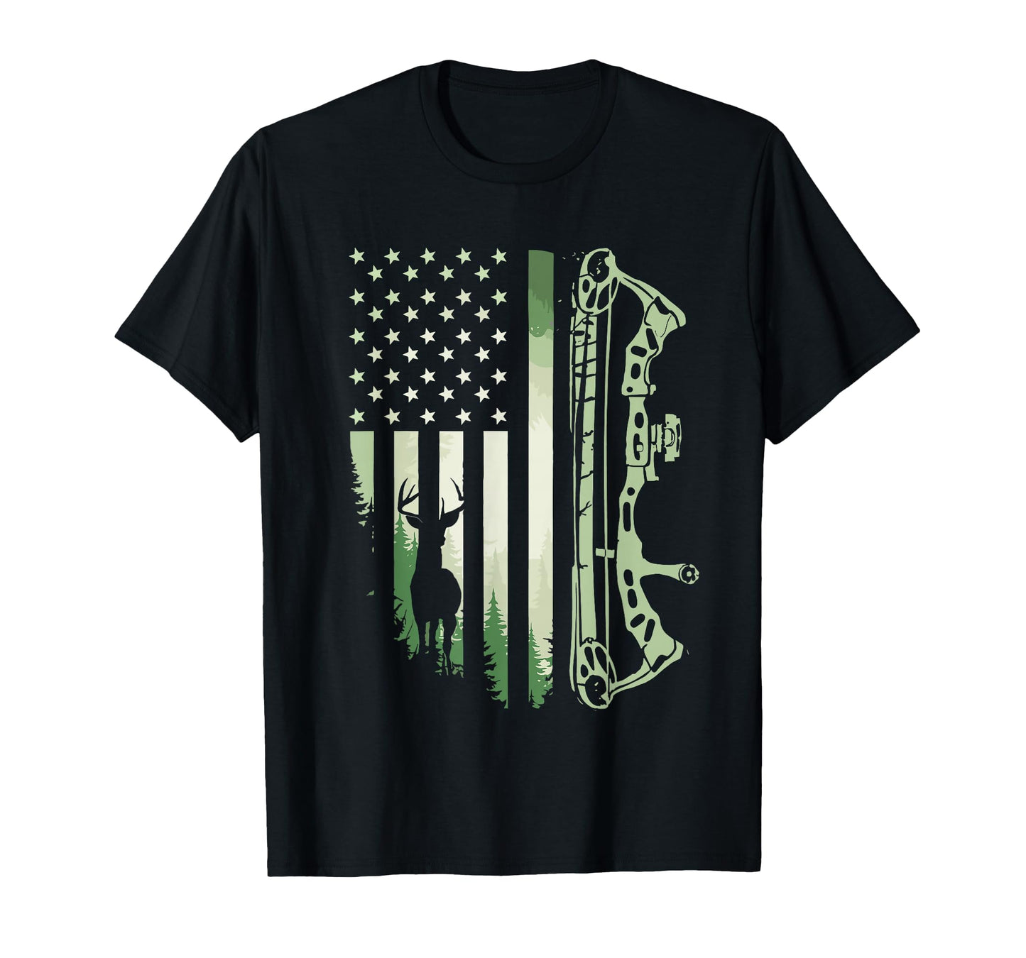 Patriotic Bowhunting USA Flag Bow Archery Deer Hunting Wild T-Shirt