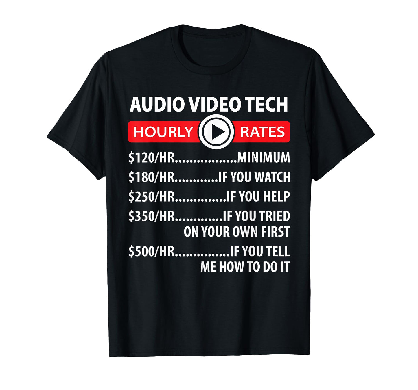 Audio Video Tech Hourly Rates Joke Shirt Funny A/V Installer T-Shirt