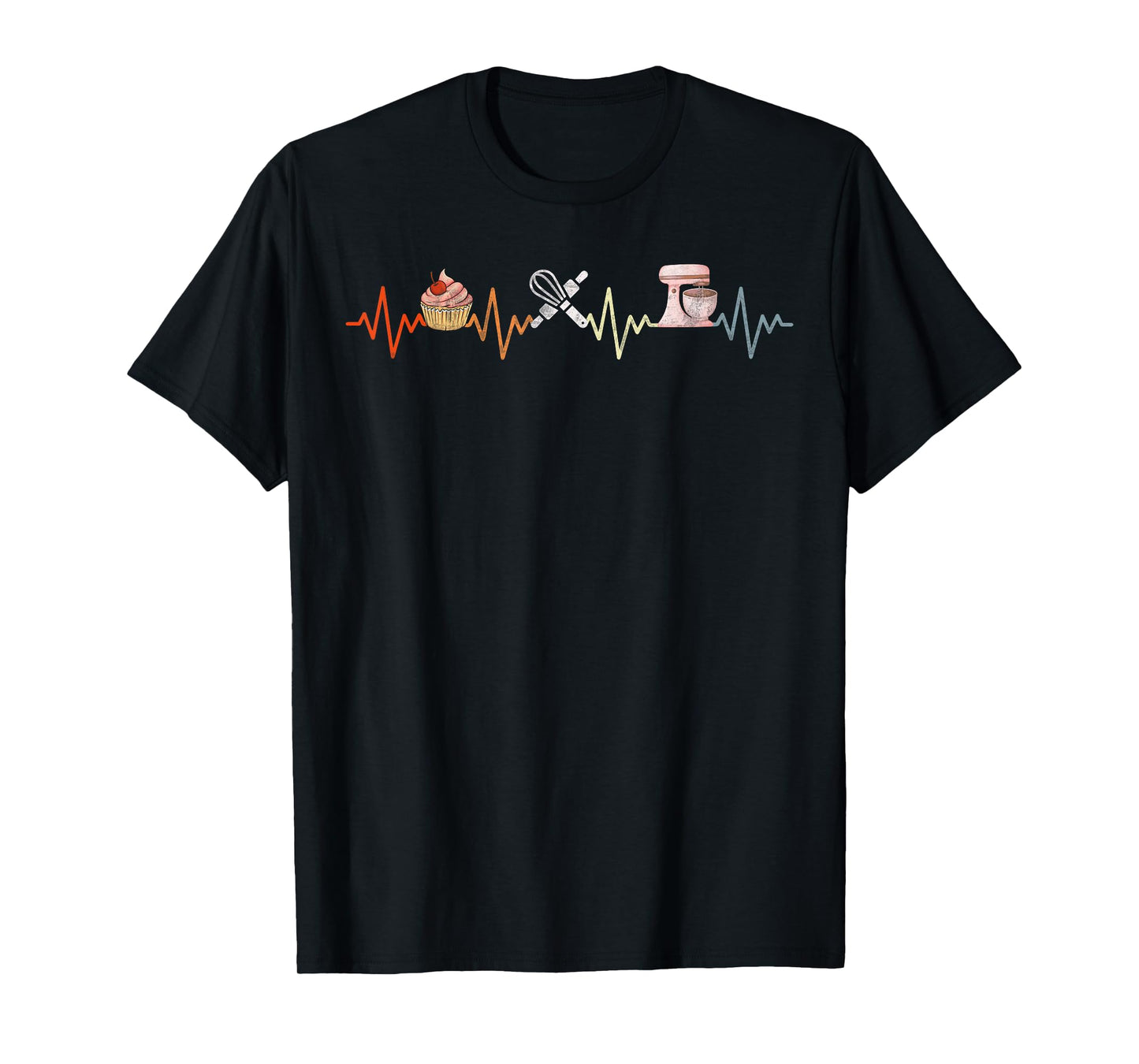 Baking Heartbeat Retro funny Pastry Baker Chef Cooking Lover T-Shirt