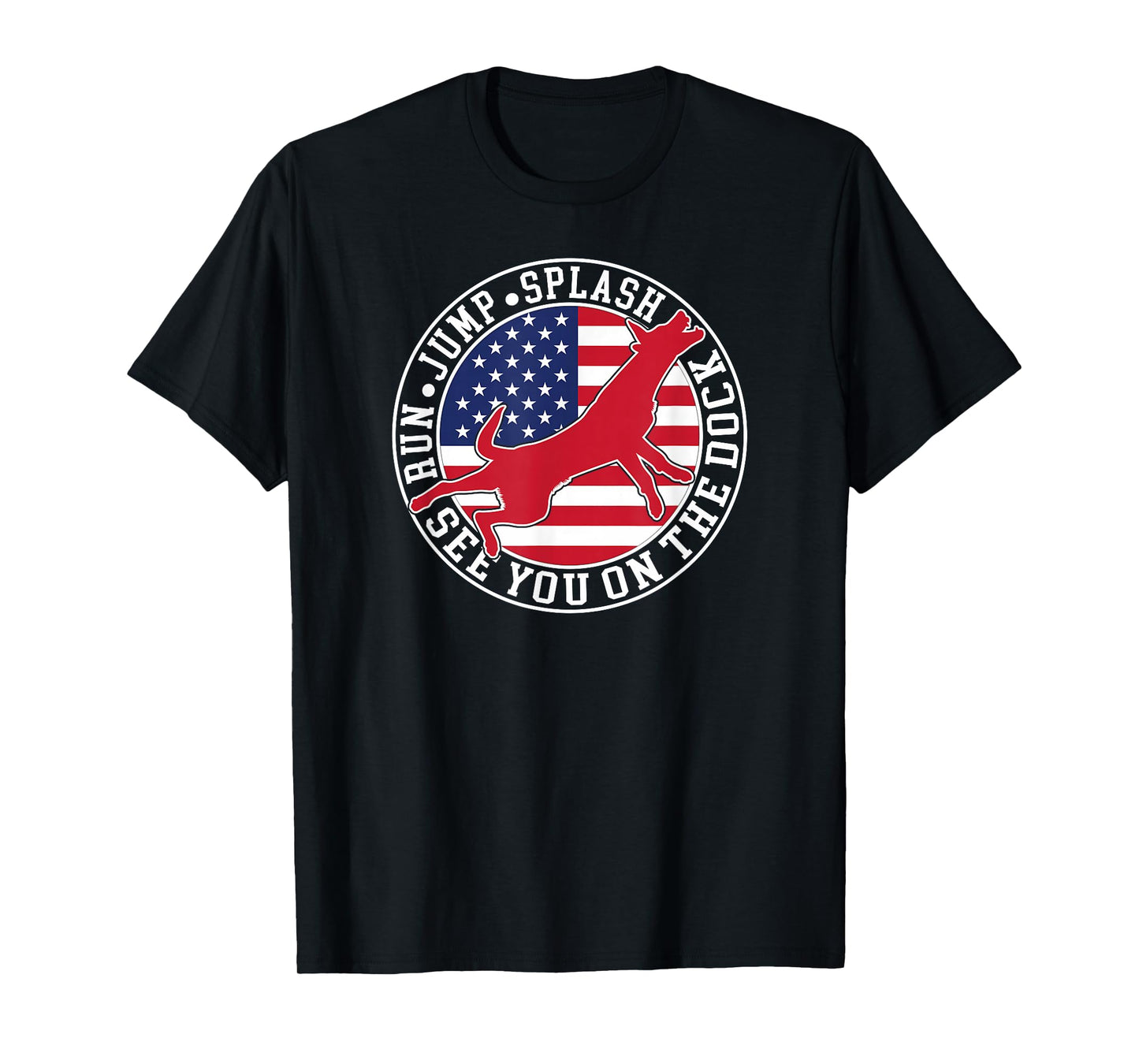 Dog Dock Jumping Dock Diving Dogs American Flag T-Shirt
