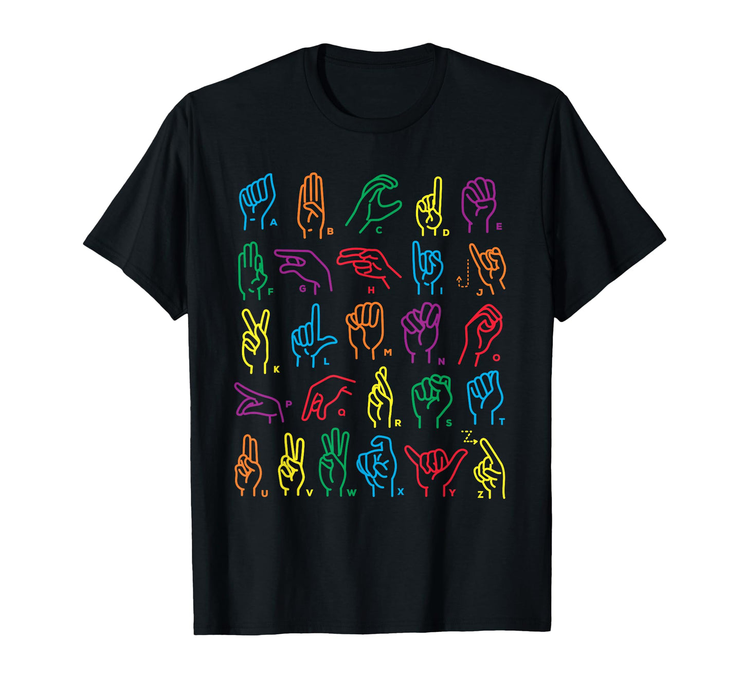 ABC Sign Language Chart Teacher Hand Letter Alphabet ASL T-Shirt
