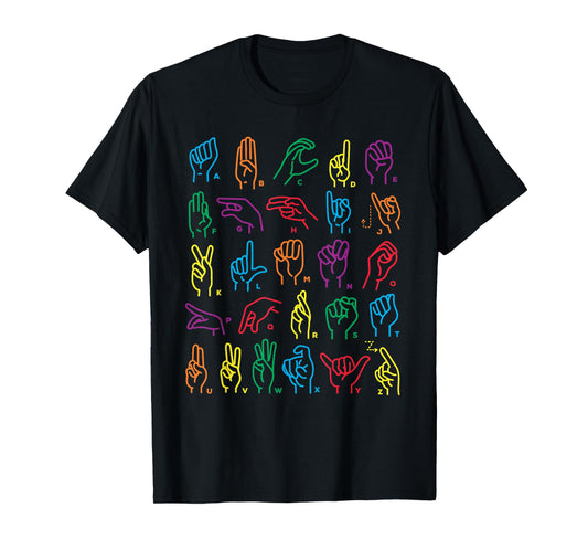 ABC Sign Language Chart Teacher Hand Letter Alphabet ASL T-Shirt
