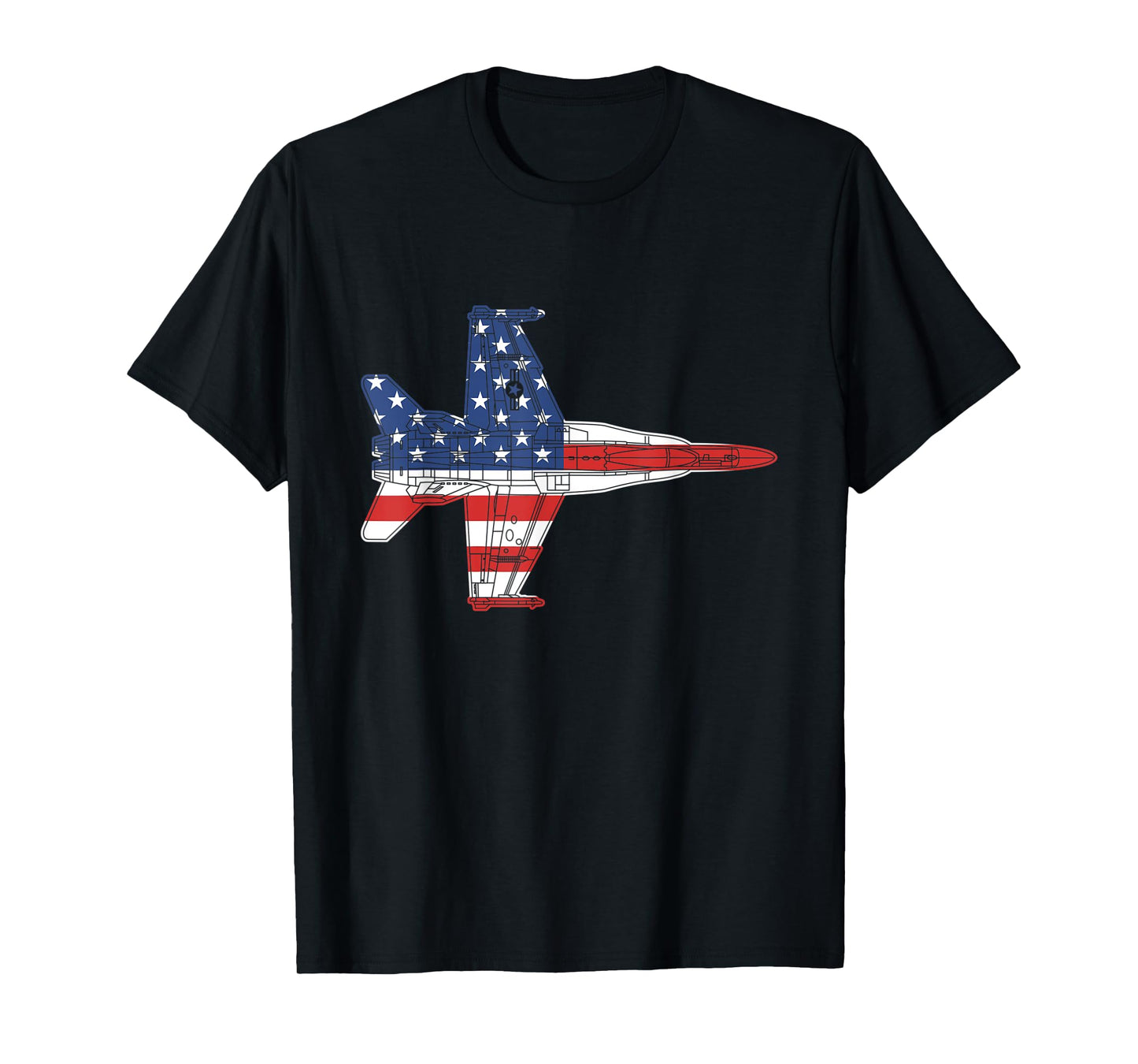 F18 Hornet Military Airplane Schematic Vintage American Flag T-Shirt for Women Men